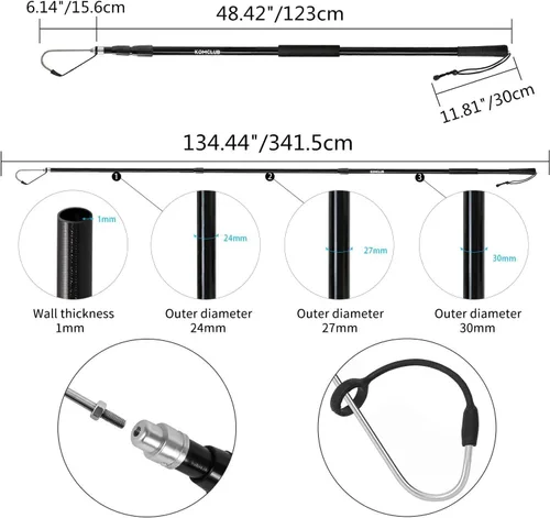 Vista 2 de KOMCLUB Telescopic Fishing Gaff with Super Sharp Spear Hook Lightweight Hand Fish Gaff with Soft