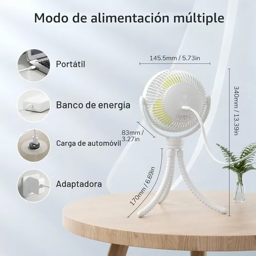 Vista 5 de JISULIFE Mini ventilador de cochecito de 4000 mAh funciona con 4 velocidades, recargable 720° giratorio, clip para asiento de bebé, cuna, carrito