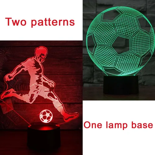 Vista 2 de Luz nocturna de ilusión 3D de fútbol, 16 colores regulables, lámpara de noche LED con control táctil y remoto, USB y alimentada por batería