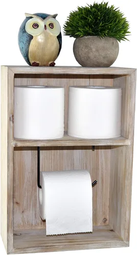 Vista 7 de Soporte de papel higiénico para montaje en pared, dispensador de rollo de papel de seda decorativo, estante flotante, gabinete empotrado