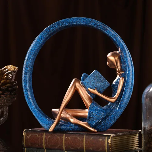 Vista 3 de Estatuas de resina para niña, estatua de yoga, escultura artística para estantería, adornos para lectores, profesores, decoración para sala