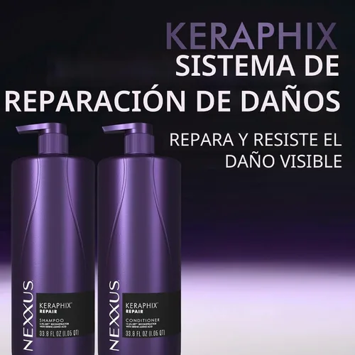 Vista 4 de Nexxus Keraphix Champú con ProteinFusion para Cabello Dañado Proteína de Queratina, Arroz Negro, Sin Siliconas 33.8 oz (1000 ml)