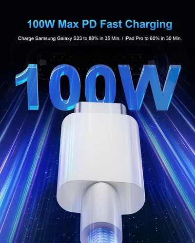 Vista 2 de TSKYBEAR Cable USB C a USB C – Cable de carga rápida de 100 W tipo C a C de repuesto para iPhone 15 Pro Max/Plus Samsung iPad Pro/Air/mini MacBook