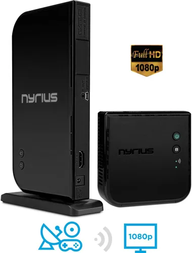 Vista 2 de Aries Home - Transmisor y receptor inalámbrico digital HDMI para transmisión de video HD 1080p con extensor remoto IR (NAVS500) - Paquete de 2