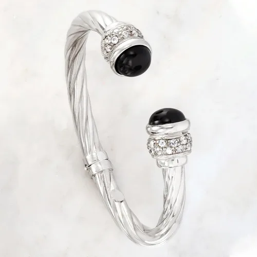 Vista 3 de Ross-Simons Italian Onyx and 1.30 ct. t.w. CZ Twisted Cuff Bracelet in Sterling Silver