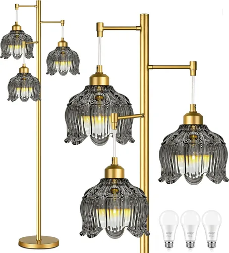 Vista 12 de ILLMTW Lámpara de Pie Dorada para Sala de Estar, Dormitorio, Lámpara de Pie Moderna de Mediados de Siglo Lámpara de Pie de Latón Árbol de 3 Luces