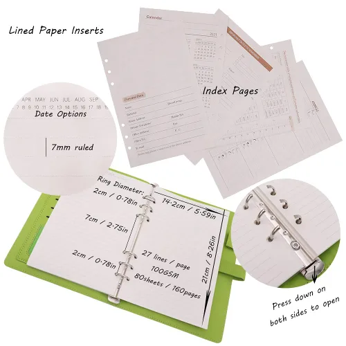 Vista 27 de HXRTANGS A5 Refillable Notebook, Ring Binder Journal Personal Organizer with Lined Paper + Planner Stickers + Subject Dividers + Index Tabs +