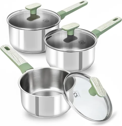 Vista 9 de KOCH SYSTEME CS Sartén de acero inoxidable con tapa, juego de cacerolas de acero inoxidable de 1 cuarto de galón, 2 cuartos y 3 cuartos de galón