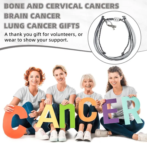 Vista 4 de Huquary 50 pulseras trenzadas de cinta rosa con colgante ajustable para el cáncer de mama, accesorios de regalo para el cáncer de mama, 50
