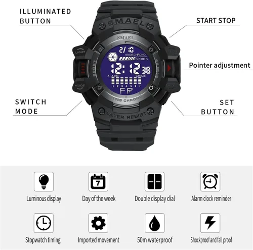 Vista 3 de 8050 Digital Watch for Men Modern Style and Multifunctional Features Wirst Watch for Men's Fashion and Functionality