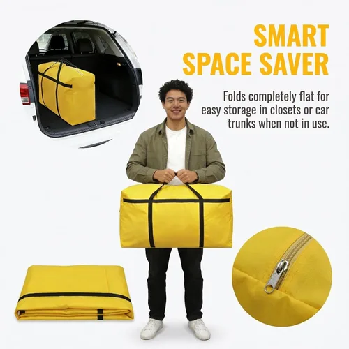 Vista 6 de 3 bolsas de almacenamiento extra grandes de 26.5 galones con asa fuerte, bolsas de viaje para ropa de viaje, color azul, negro y amarillo