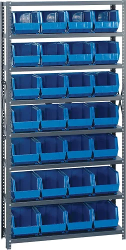 Vista 135 de Quantum QSBU-245BK Heavy Duty Shelving Unit with (7) Shelves and (24) QUS245 Black Bins for Garage Warehouse Storage Distribution 400 lb Load