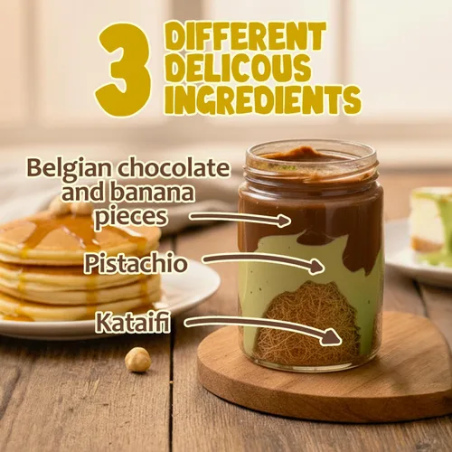 Vista 4 de Chocolate Untable de Dubai con Plátano Liofilizado – Untable Premium de Pistacho con Phyllo Tostado – Chocolate Gourmet para el Desayuno – Frasco