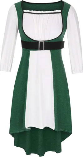 Vista 3 de Vestido renacentista para mujer, medieval, campesino, vestido de baile vintage, vestido de retazos con vuelo, manga 34, vestido de alta costura