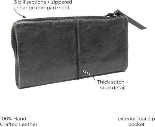 Vista 5 de Latico Cartera de cuero Andi para mujer, hecha a mano con cremallera, teléfono, facturas, identificación, tarjetero y organizador bolso clásico