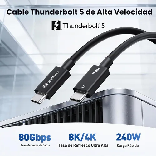Vista 2 de Cable Matters [Certificado Intel] Cable Thunderbolt 5 de 80 Gbps, 1 pie/1.0 ft