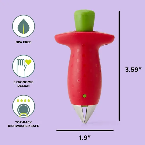 Vista 5 de Chef'n Original Stem Gem Quita-Tallos de Fresa, Rojo/Verde - 102-138-005