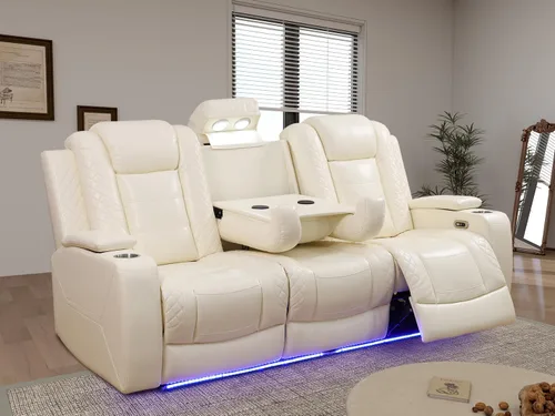 Vista 82 de Juego de sofá reclinable eléctrico, seccional de cuero transpirable beige, juego de muebles de sala de estar, 2 piezas, sofá reclinable eléctrico