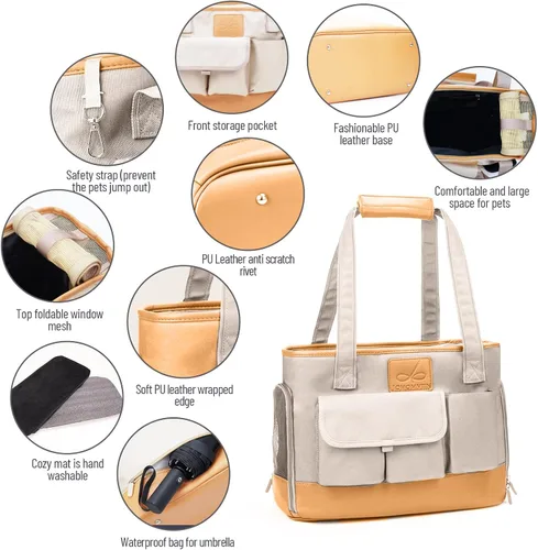 Vista 3 de Transportador para Perros, Transportador para Gatos, Transportador para Mascotas, Bolso de Cuero PU Premium Impermeable Plegable de Oxford