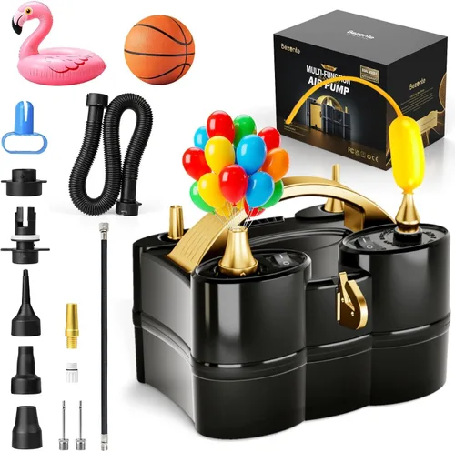 Vista 8 de Bezente Balloon Pump Electric, 3-in-1 Portable Black Gold Electric Air Machine Balloon Pump Dual Nozzle Balloon Inflator for Inflatables and Latex