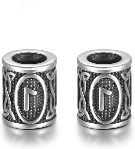 Vista 2 de 5 cuentas vikingas de acero inoxidable, cuentas espaciadoras de metal, cuentas espaciadoras de agujero grande, cuentas de tubo de plata antigua