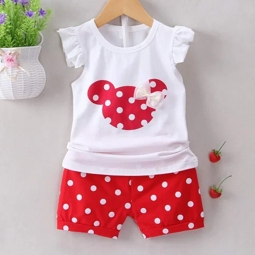Vista 2 de MH-Lucky Conjunto de ropa para bebé niña de 2 piezas con camiseta + pantalones cortos