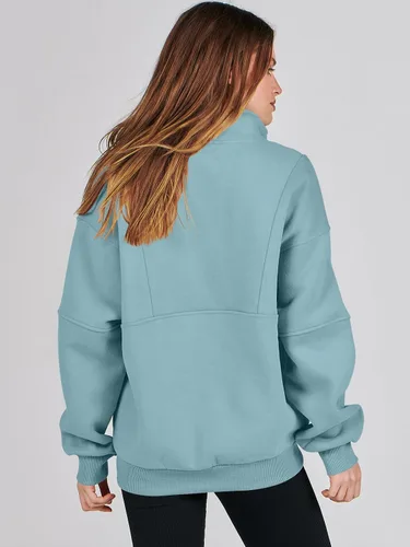 Vista 4 de ANRABESS Sudaderas de forro polar con media cremallera para mujer, de gran tamaño, con cremallera de un cuarto, ropa de moda para otoño de 2024