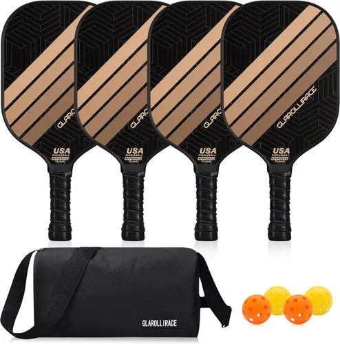 Vista 8 de Juego de 2 palas de pickleball 4 raquetas de pickleball, juego de pickleball aprobado por USAPA, superficie de fibra de vidrio fibra de carbono