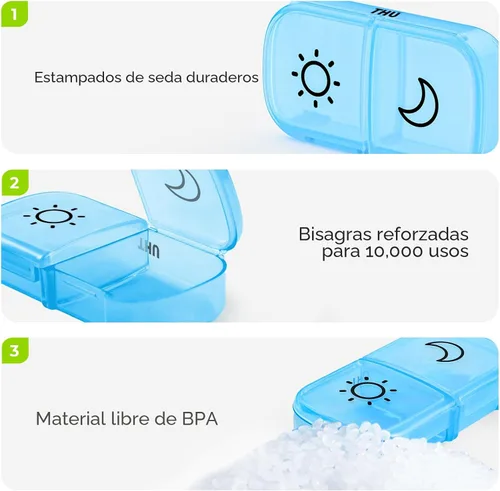 Vista 5 de AUVON Organizador semanal de pastillas 2 veces al día con bolsa de piel sintética, pastillero de viaje AM PM 7 días con diseño de apertura grande
