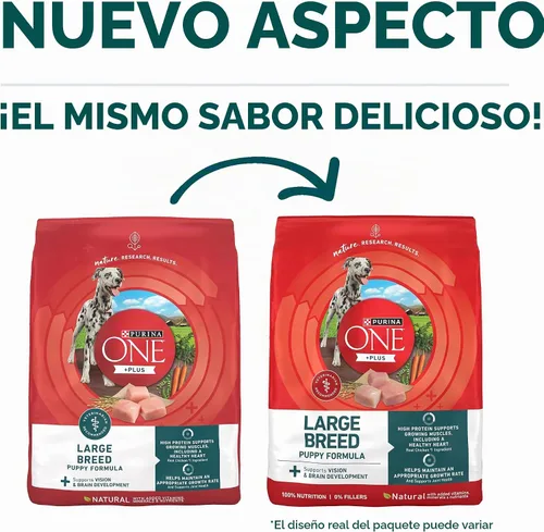 Vista 2 de Purina ONE - Alimento para cachorros de raza grande en seco, fórmula +Plus de raza grande, bolsa de 16.5 libras