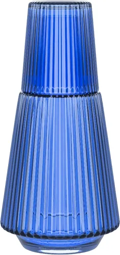 Vista 12 de American Atelier Juego de 2 jarras de agua de vidrio acanalado de 30 onzas con vaso, juego de 2 – boquilla fácil de verter de 10 pulgadas, taza