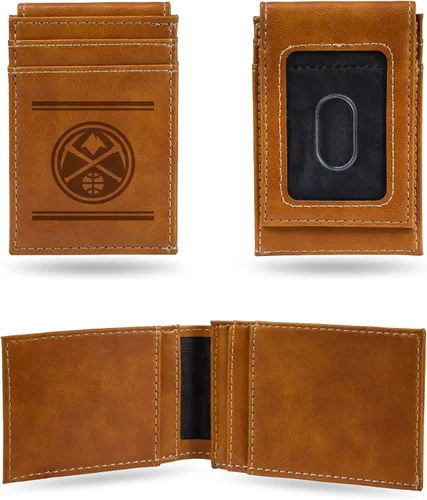 Vista 6 de Rico Industries Billeteras grabadas con láser de Denver Nuggets de la NBA, Negro -, Minimalista