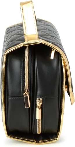 Vista 4 de Juicy Couture Bolsa de maquillaje negra Organizador de cosméticos Esenciales de viaje Gancho colgante de cuero acolchado de imitación con ribete