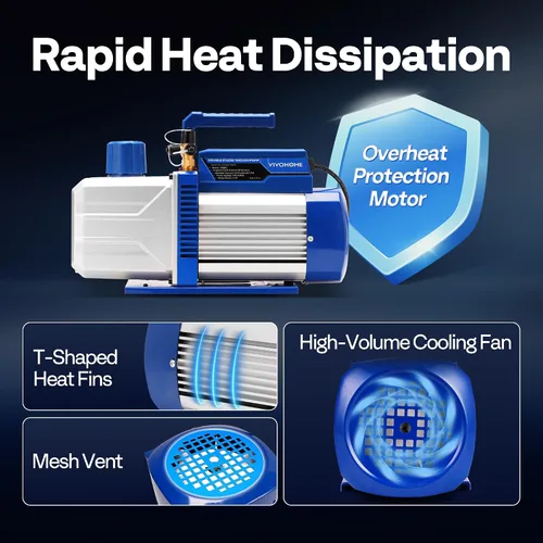 Vista 5 de VIVOHOME - Bomba de vacío HVAC de doble etapa de 110 V 1 HP 9.6 CFM con botellas de aceite Auto AC Vacuum Pump for Automotive Home Air Conditioner