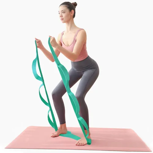 Vista 3 de Aozora Correa elástica para yoga con bucles, correas elásticas para terapia física, 10 bucles, correa de ejercicio no elástica para pilates, danza