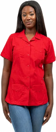 Vista 11 de Mojito Collection Guayabera de manga corta clásica de mezcla de algodón para mujer con 4 bolsillos Aguamarina (Aquamarine)