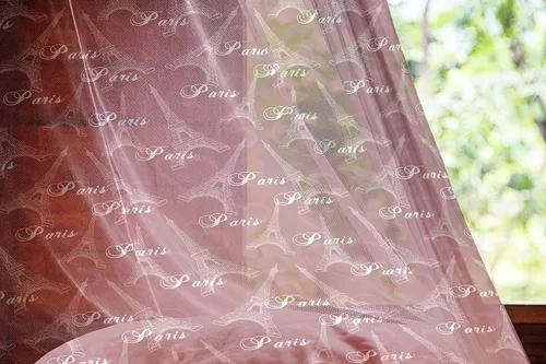 Vista 47 de Ambesonne Cortinas de tul Eiffel con bolsillo para barra, globos retro de corazón de café, remolinos de hito francés, cortina transparente