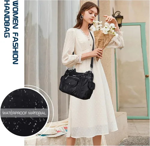 Vista 6 de Angel Barcelo - Bolsa de hombro amplia para mujer, diseño Hobo, cuero lavado