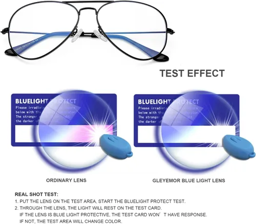 Vista 5 de Lentes clásicos de aviador con luz azul para mujeres y hombres, lentes transparentes con marco de metal (color negro)