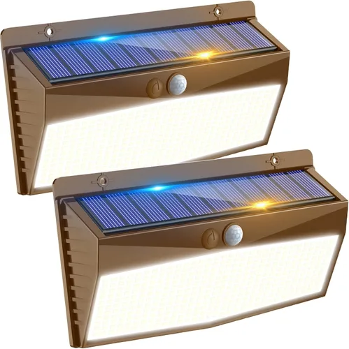 Vista 8 de 368 luces LED solares para exteriores con sensor de movimiento, valla solar con 3 modos de iluminación, seguridad alimentada, impermeable