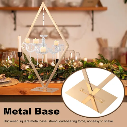 Vista 11 de 2 centros de mesa de diamante de 43 pulgadas para mesas, portavelas de metal, soporte de centro de mesa acrílico, soporte de candelabro dorado