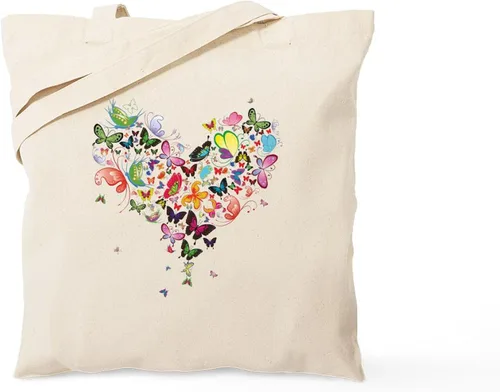 Vista 9 de CafePress Bolso de compras de lona beige natural reutilizable con diseño de mariposas