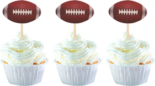 Vista 10 de Oh Baby - Juego de 24 adornos para cupcakes de fútbol americano con purpurina para decoración de cupcakes de fútbol americano para superrugby