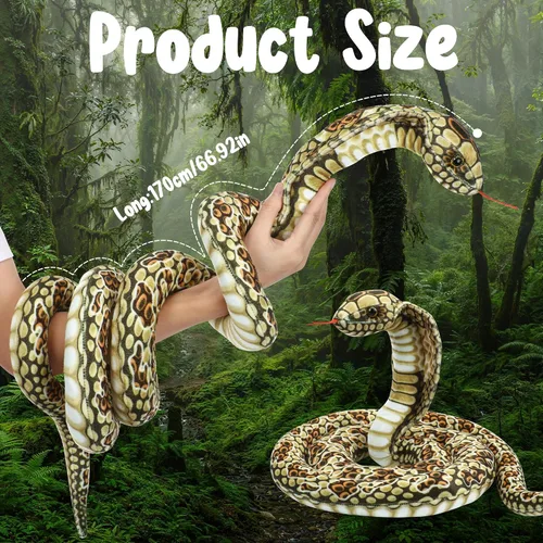 Vista 2 de Romart Animales de peluche de serpiente Cobra de 67 pulgadas, gran juguete de peluche realista de Cobra, animales de peluche gigantes y realistas