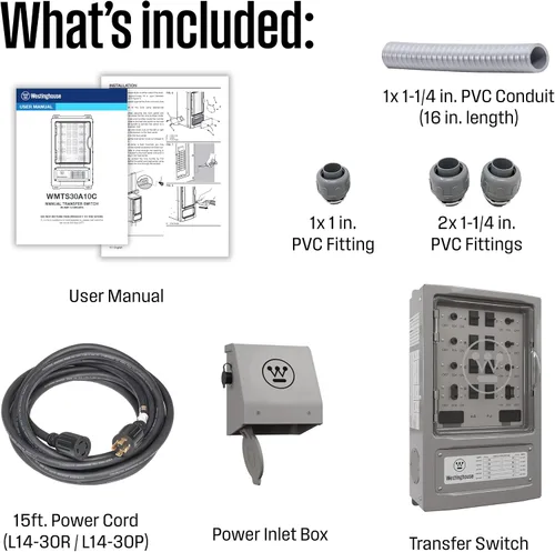 Vista 2 de Westinghouse - Kit de interruptor de transferencia de 30 amperios con 8 circuitos, compatible con generadores de hasta 7500 vatios