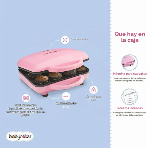 Vista 3 de Babycakes Máquina para Hacer 12 Cupcakes de Tamaño Completo - Electrodoméstico de Cocina con Revestimiento Antiadherente y Mango con Pestillo