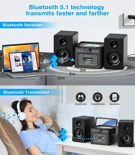 Vista 10 de Greadio Sistema estéreo para el hogar con CD Boombox y reproductor