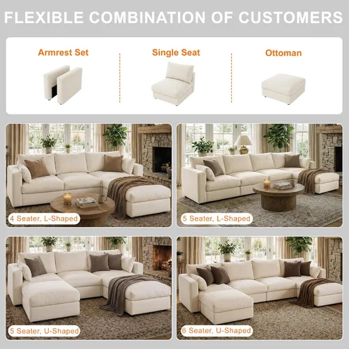 Vista 9 de Sofá modular Cloud modular con almacenamiento, sofá nube profundo de gran tamaño, sofá beige para sala de estar, sofá en forma de L de 99 pulgadas