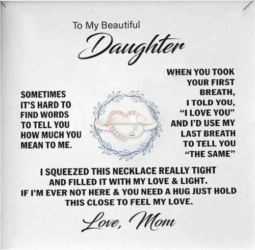 Vista 6 de To My Beautiful Daughter - Anillo personalizado de aleación, juego de collar de diamantes para uso diario, con tarjeta de mensaje y caja de regalo