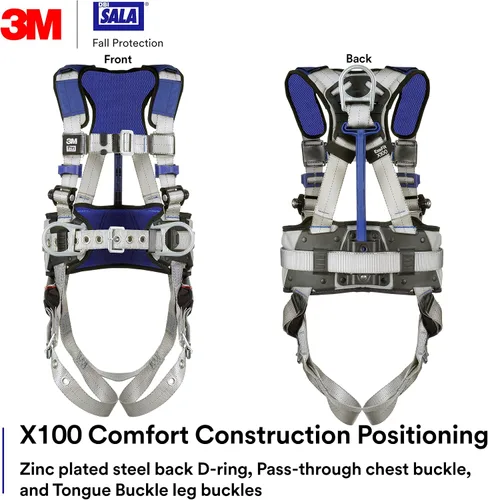 Vista 2 de 3M DBI-SALA Exofit X100 Arnés de seguridad de posicionamiento cómodo con distribución de peso, OSHA, ANSI, 2 conexiones de anillo en D, hebilla